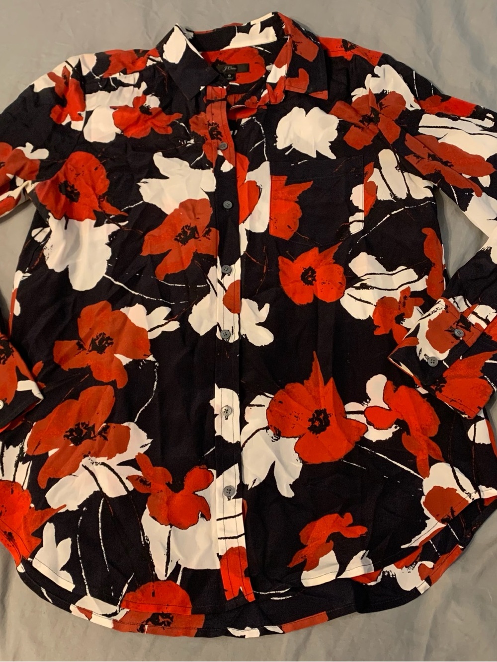 J. Crew Black Button-Down Shirt with Red & White Floral Print